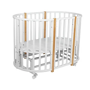 Кровать детская Indigo Born 7в1 c поперечным маятником (круг/овал, манеж, 2 кресла, стол)